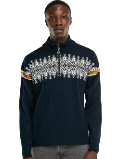 Dale of Norway Half-Zip^Aspoy Men's Lightweight Wool Sweater Navy Offwhite Mustard Rasberry