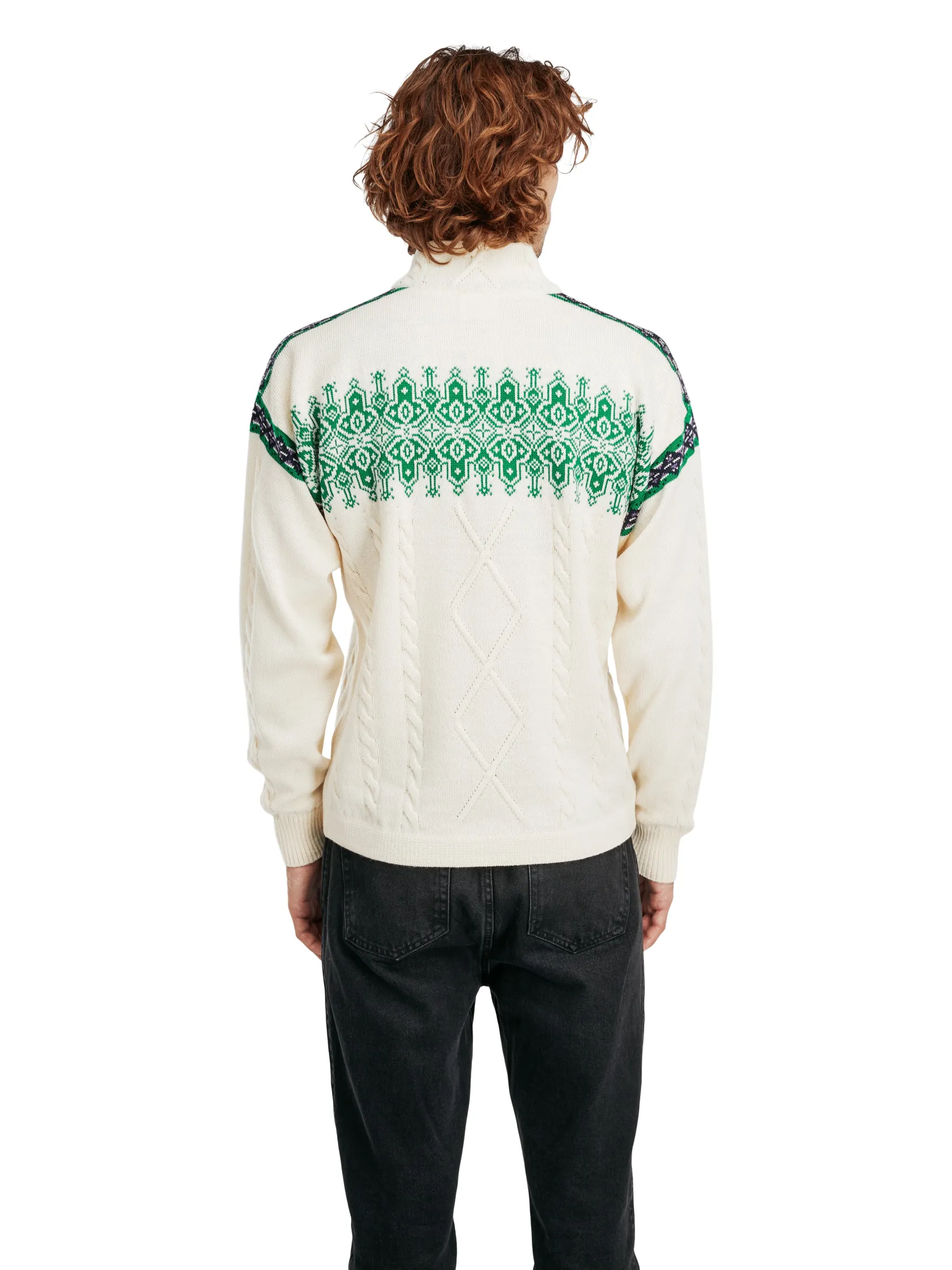 Dale of Norway Half-Zip^Aspoy Men's Lightweight Wool Sweater Offwhite Brightgreen Purple
