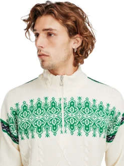 Dale of Norway Half-Zip^Aspoy Men's Lightweight Wool Sweater Offwhite Brightgreen Purple