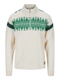 Dale of Norway Half-Zip^Aspoy Men's Lightweight Wool Sweater Offwhite Brightgreen Purple