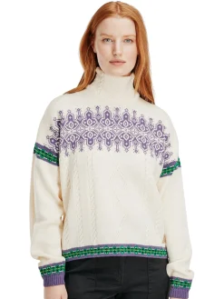 Dale of Norway Turtle-Neck^Aspoy Women's Lightweight Wool Sweater Offwhite Darkpurple Navy