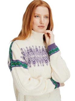 Dale of Norway Turtle-Neck^Aspoy Women's Lightweight Wool Sweater Offwhite Darkpurple Navy
