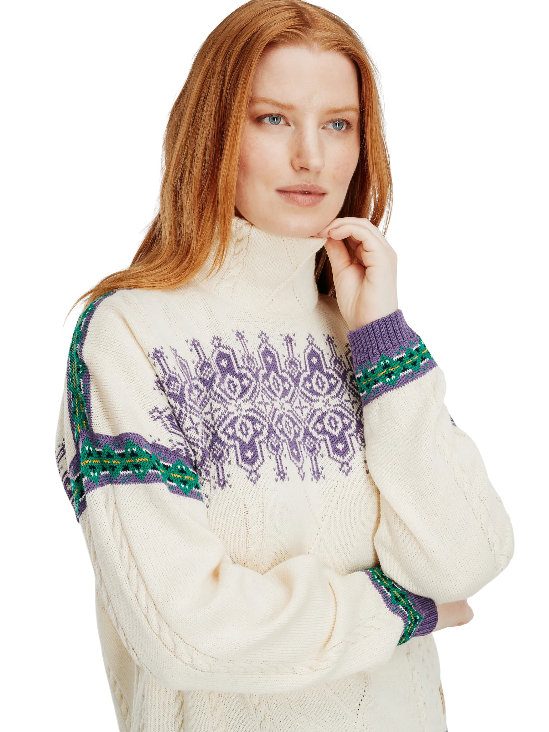 Dale of Norway Turtle-Neck^Aspoy Women's Lightweight Wool Sweater Offwhite Darkpurple Navy