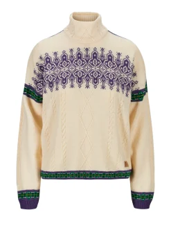 Dale of Norway Turtle-Neck^Aspoy Women's Lightweight Wool Sweater Offwhite Darkpurple Navy