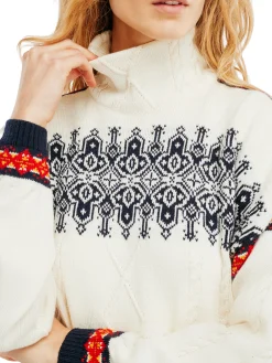 Dale of Norway Turtle-Neck^Aspoy Women's Lightweight Wool Sweater Offwhite Raspberry Navy
