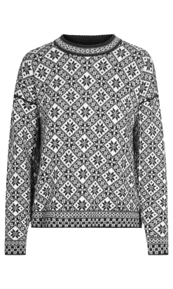 Dale of Norway Round Neck^Bjoroy Women's Sweater - Norwegian Wool Black Offwhite Raspberry