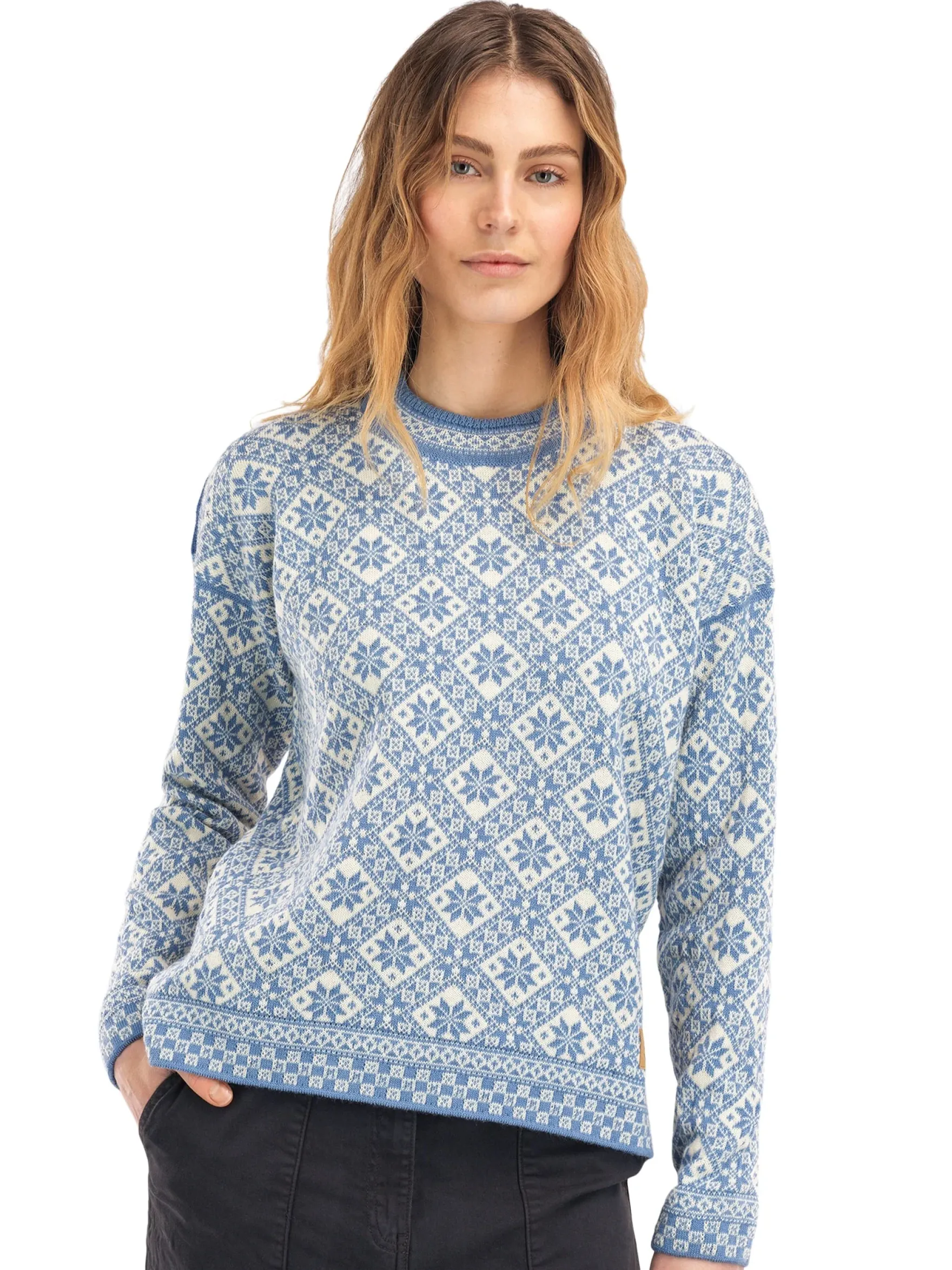 Dale of Norway Round Neck^Bjoroy Women's Sweater - Norwegian Wool Blueshadow Offwhite