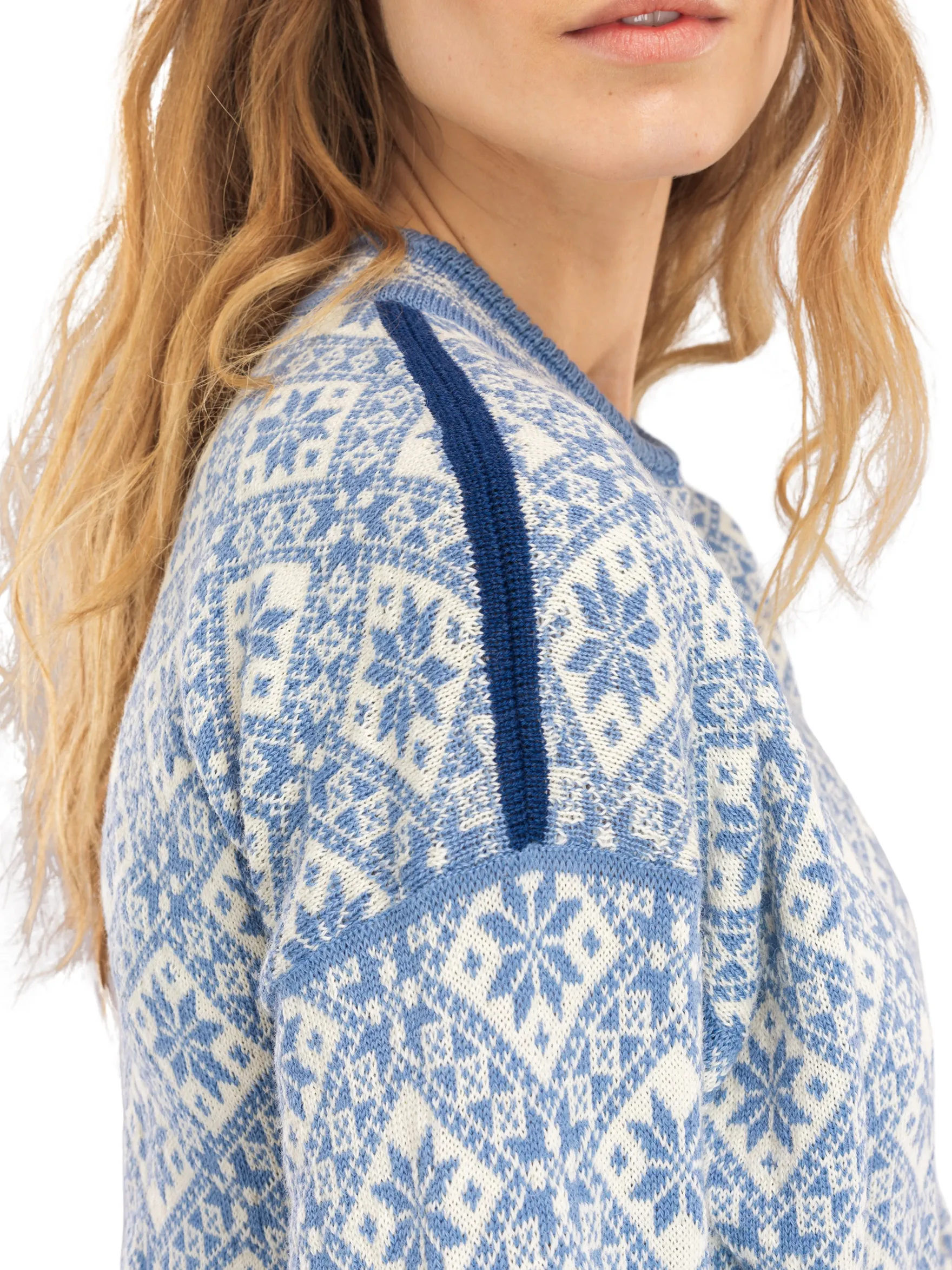 Dale of Norway Round Neck^Bjoroy Women's Sweater - Norwegian Wool Blueshadow Offwhite