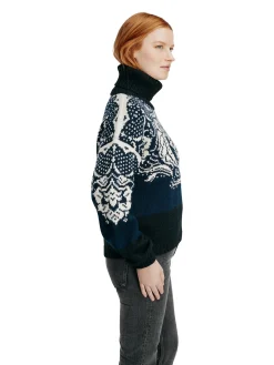 Dale of Norway Turtle-Neck^Blomdalen Women's Sweater Blue Offwhite Black