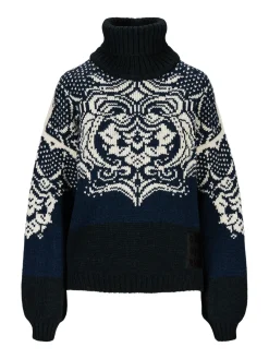Dale of Norway Turtle-Neck^Blomdalen Women's Sweater Blue Offwhite Black