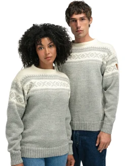 Dale of Norway Round Neck^Cortina 1956 Unisex Sweater - Norwegian Wool Light Charcoal Mel Off-White