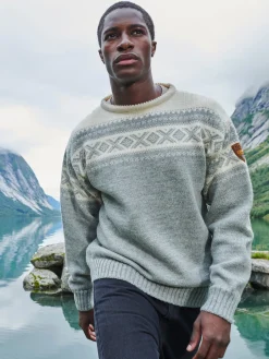 Dale of Norway Round Neck^Cortina 1956 Unisex Sweater - Norwegian Wool Light Charcoal Mel Off-White