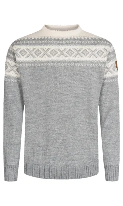 Dale of Norway Round Neck^Cortina 1956 Unisex Sweater - Norwegian Wool Light Charcoal Mel Off-White