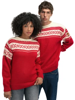 Dale of Norway Round Neck^Cortina 1956 Unisex Sweater - Norwegian Wool Raspberry Off-White