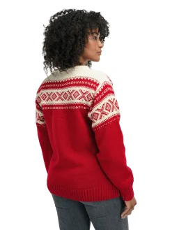 Dale of Norway Round Neck^Cortina 1956 Unisex Sweater - Norwegian Wool Raspberry Off-White