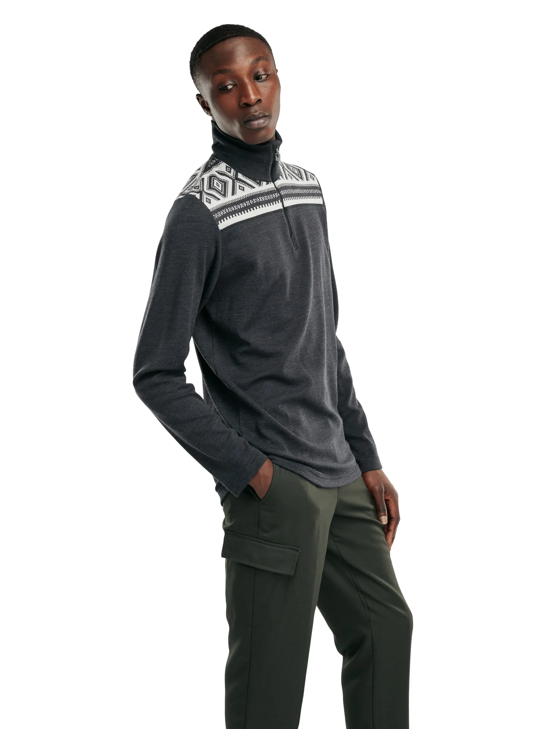 Dale of Norway Next-To-Skin^Cortina Basic Men's Sweater - Superfine Merino Dark Charcoal Offwhite