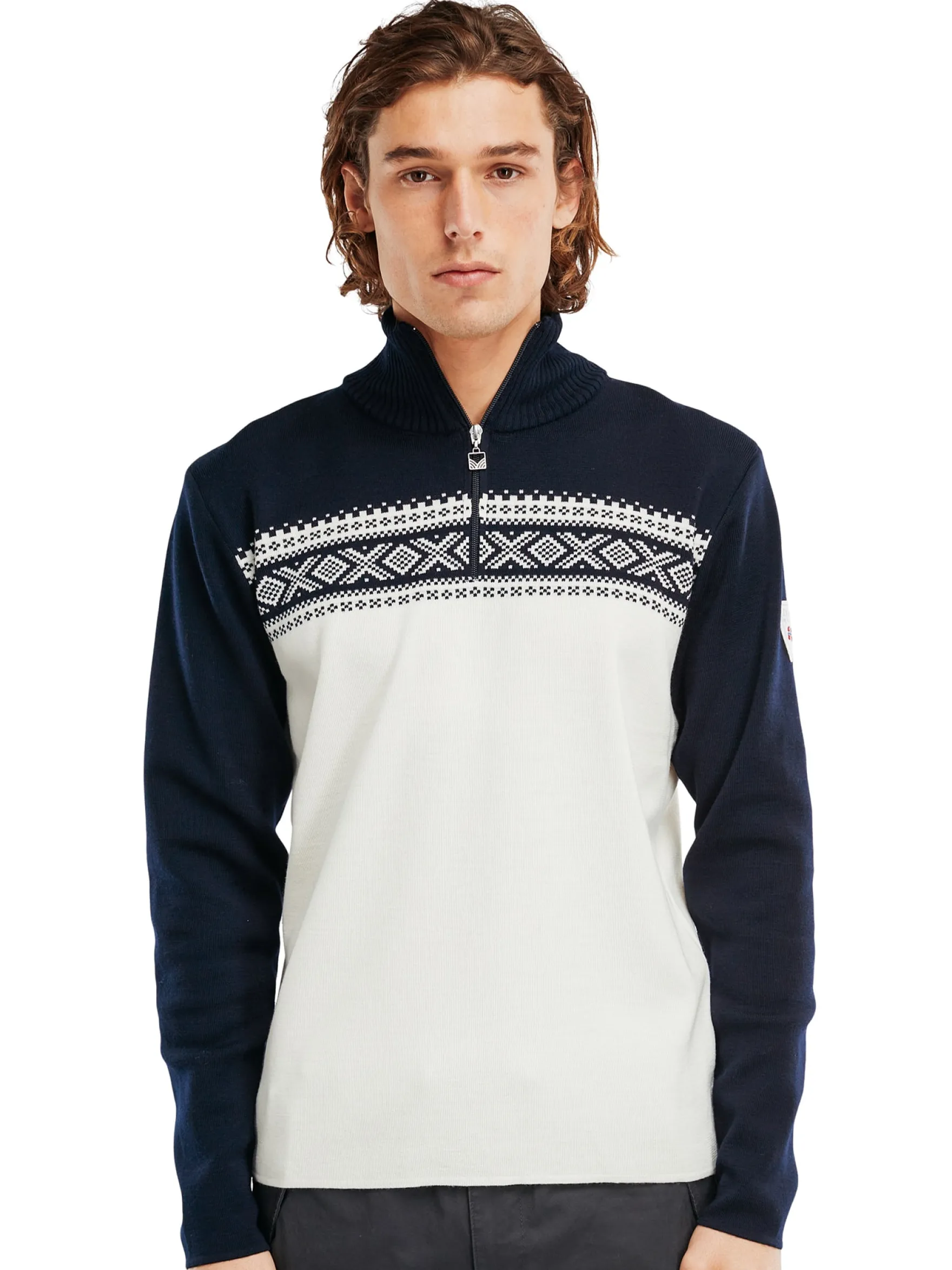 Dale of Norway Half-Zip^Dalestolen Men's Merino Wool Sweater Offwhite Navy
