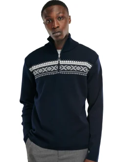 Dale of Norway Half-Zip^Dalestolen Men's Merino Wool Sweater Navy Offwhite