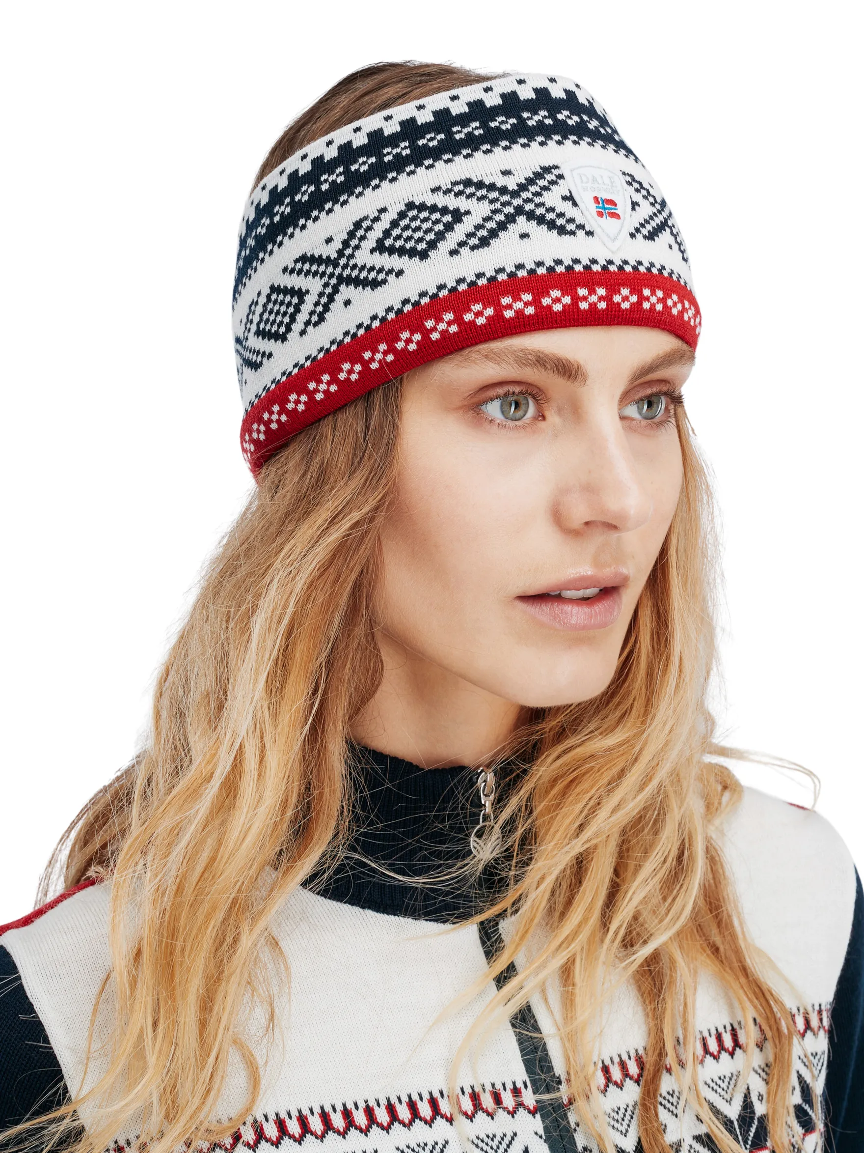 Dale of Norway Headbands^Dystingen Unisex Merino Wool Headband Navy Offwhite Raspberry
