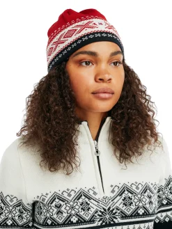 Dale of Norway Hats^Dystingen Unisex Merino Wool Hat Raspberry Offwhite Black