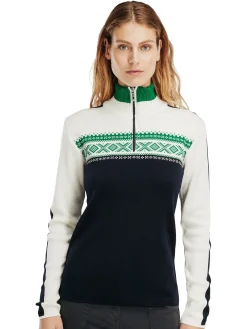Dale of Norway Half-Zip^Dystingen Women's Merino Wool Sweater Navy Brightgreen