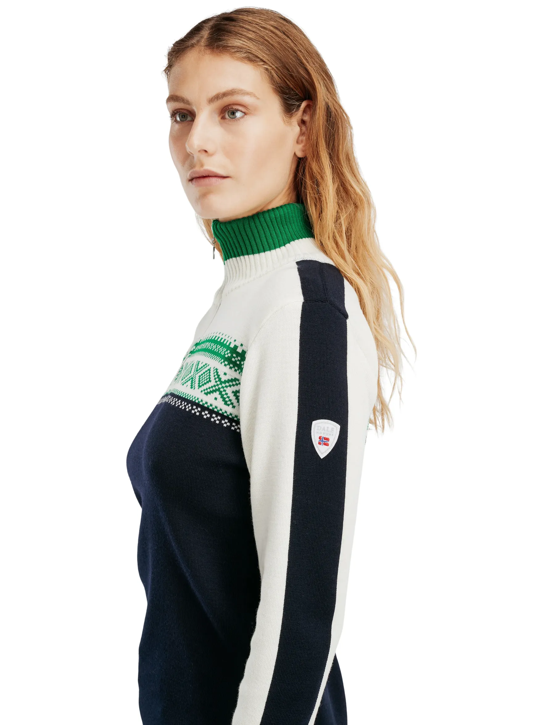 Dale of Norway Half-Zip^Dystingen Women's Merino Wool Sweater Navy Brightgreen