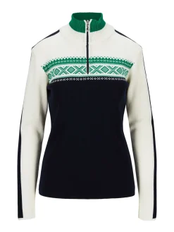 Dale of Norway Half-Zip^Dystingen Women's Merino Wool Sweater Navy Brightgreen