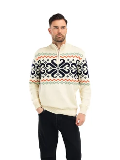 Dale of Norway Half-Zip^Falkeberg Men's Sweater Offwhite Black Green Orange