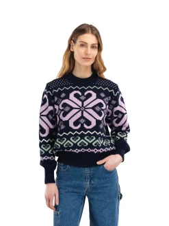 Dale of Norway Round Neck^Falkeberg Women's Sweater Navy Lavender Green Offwhite