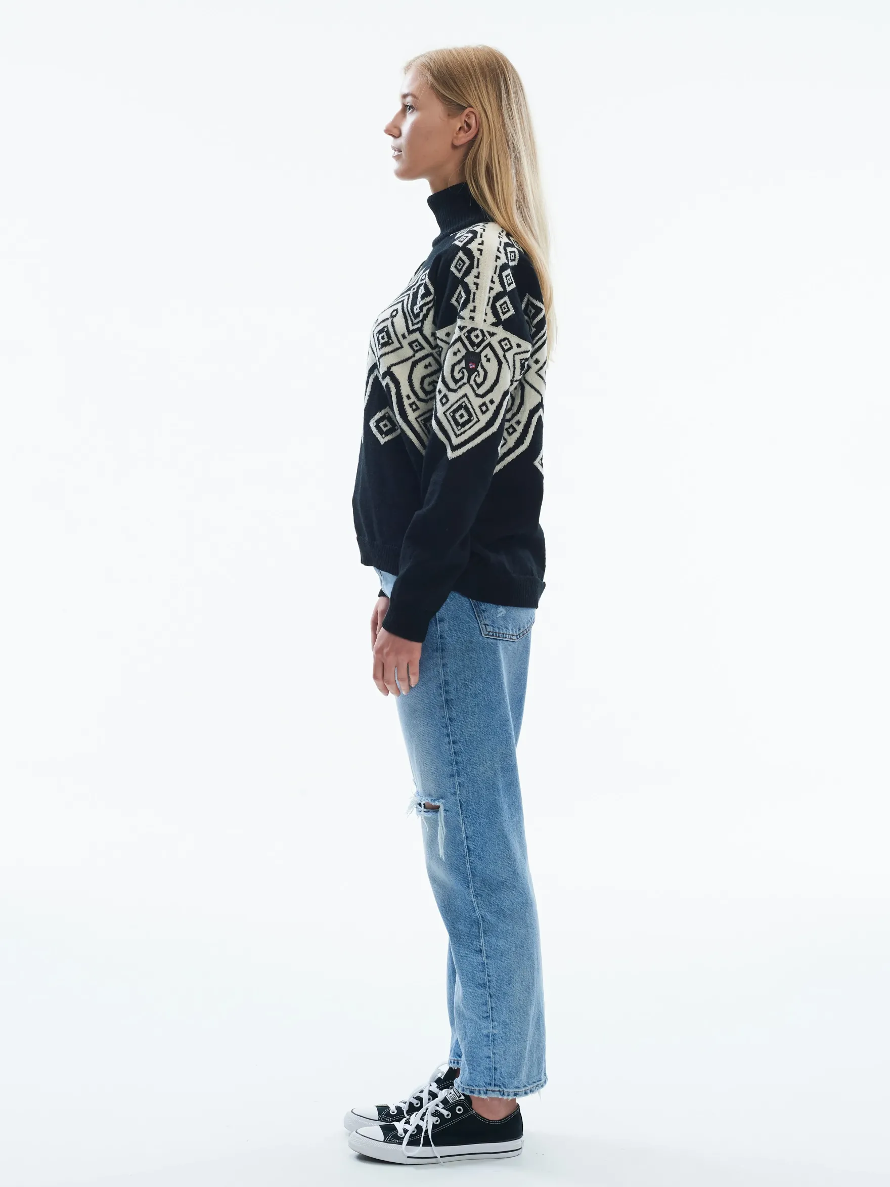 Dale of Norway Turtle-Neck^Falun Women's Sweater - Norwegian Wool Black Off White