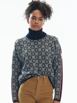 Dale of Norway Turtle-Neck^Firda Women's Sweater - Merino Wool Black Off White