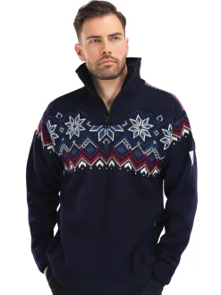 Dale of Norway Weatherproof^Fongen Weatherproof Men's Sweater - Norwegian Wool Navy Offwhite Redrose Indigo