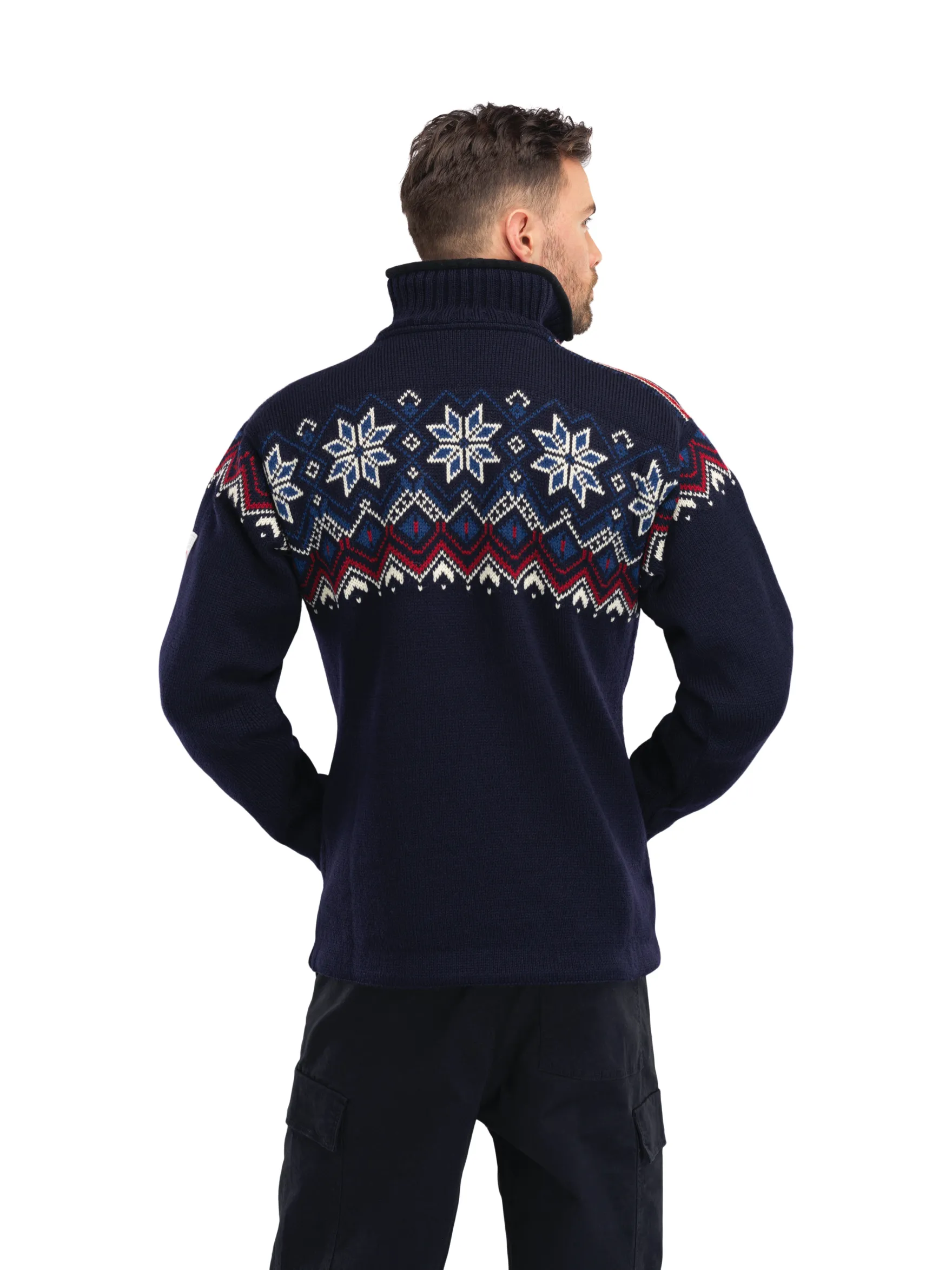 Dale of Norway Weatherproof^Fongen Weatherproof Men's Sweater - Norwegian Wool Navy Offwhite Redrose Indigo