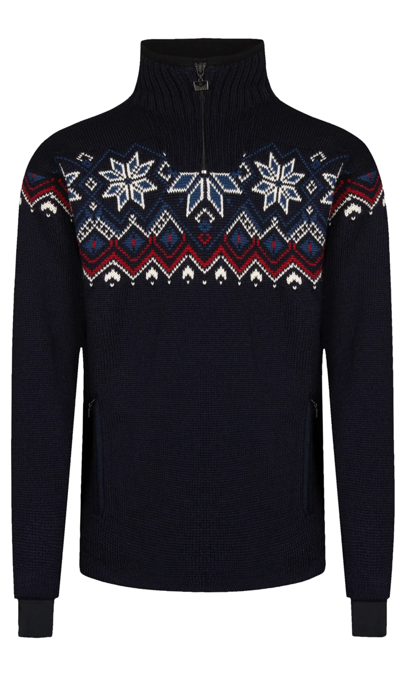 Dale of Norway Weatherproof^Fongen Weatherproof Men's Sweater - Norwegian Wool Navy Offwhite Redrose Indigo