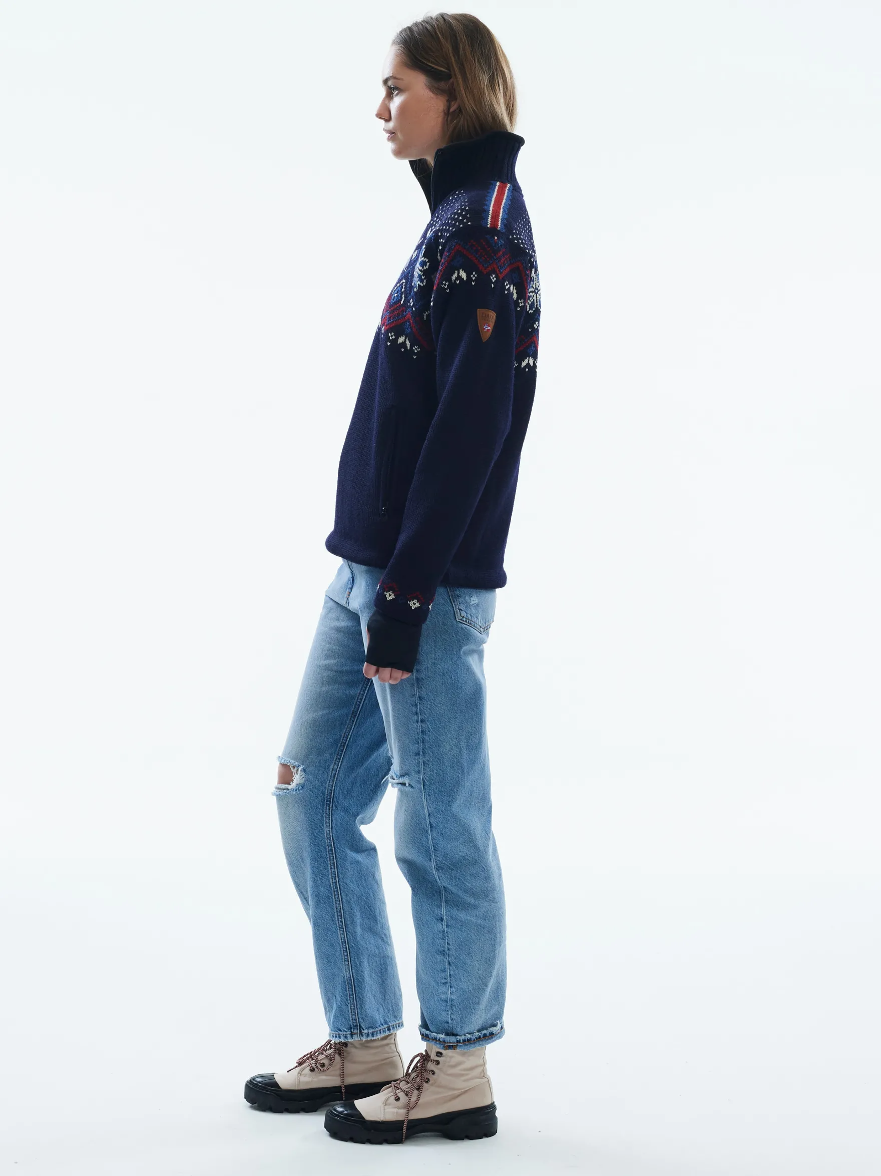 Dale of Norway Weatherproof^Fongen Weatherproof Women's Sweater - Norwegian Wool Navy Offwhite Redrose Indigo