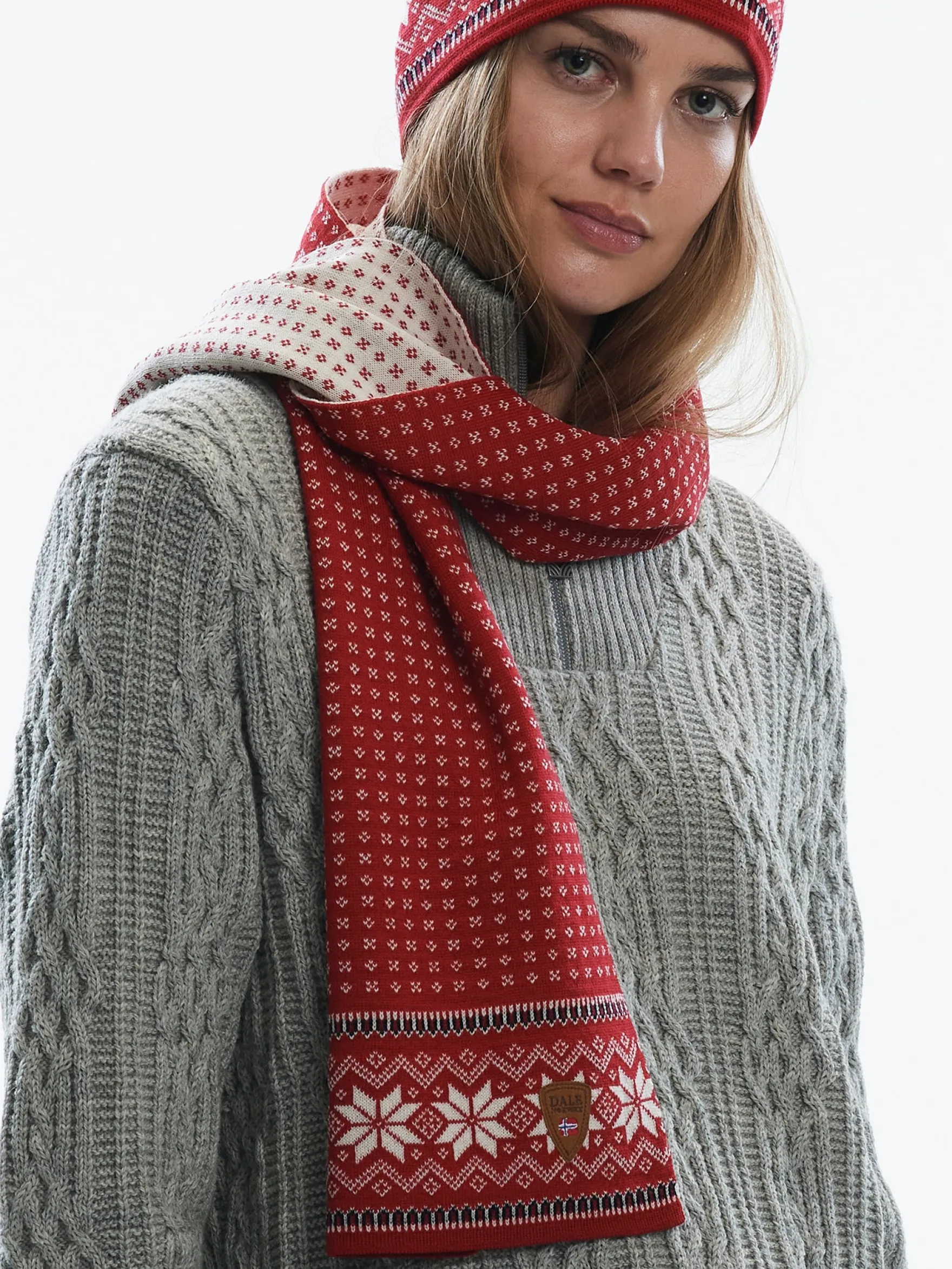 Dale of Norway Scarves^Garmisch Scarf - Merino Wool Red White Navy