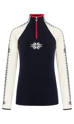 Dale of Norway Half-Zip^Geilo Women's Sweater - Merino Wool Navy Offwhite Raspberry
