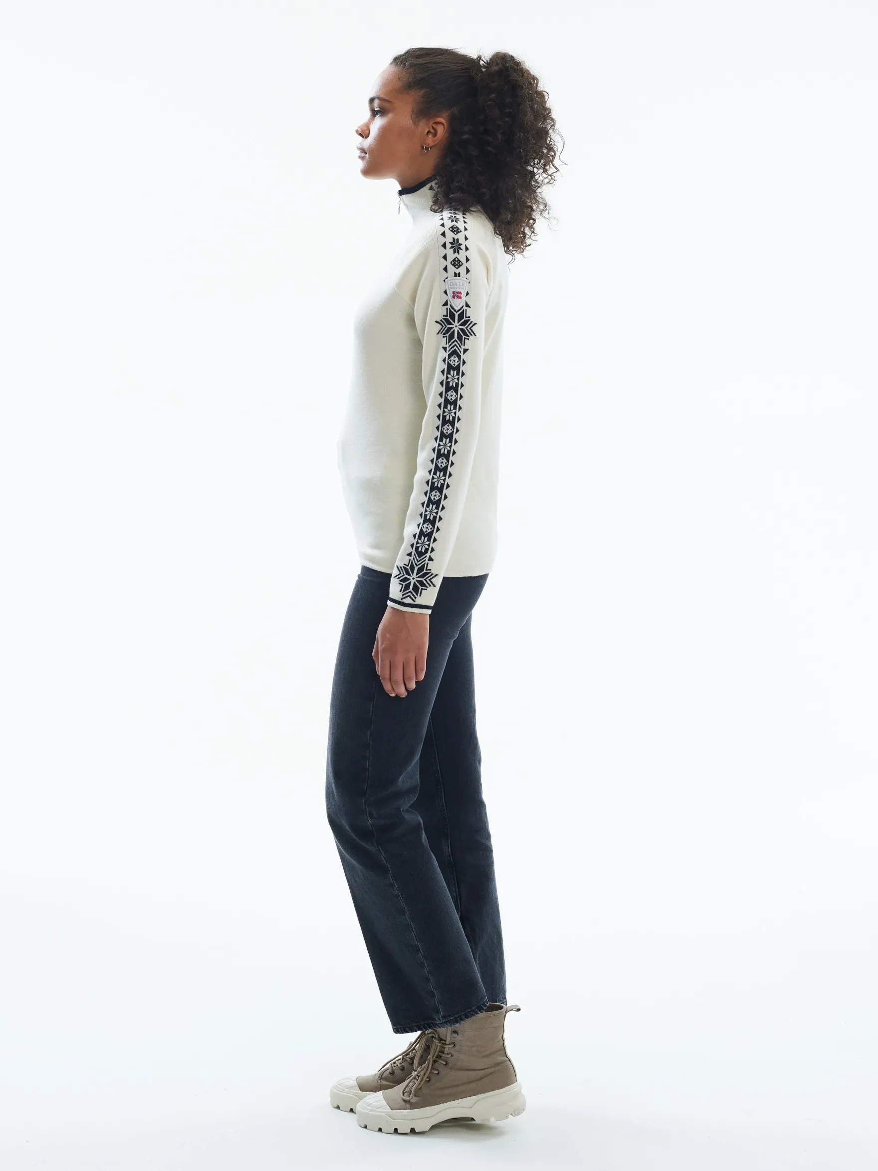 Dale of Norway Half-Zip^Geilo Women's Sweater - Merino Wool Offwhite Black