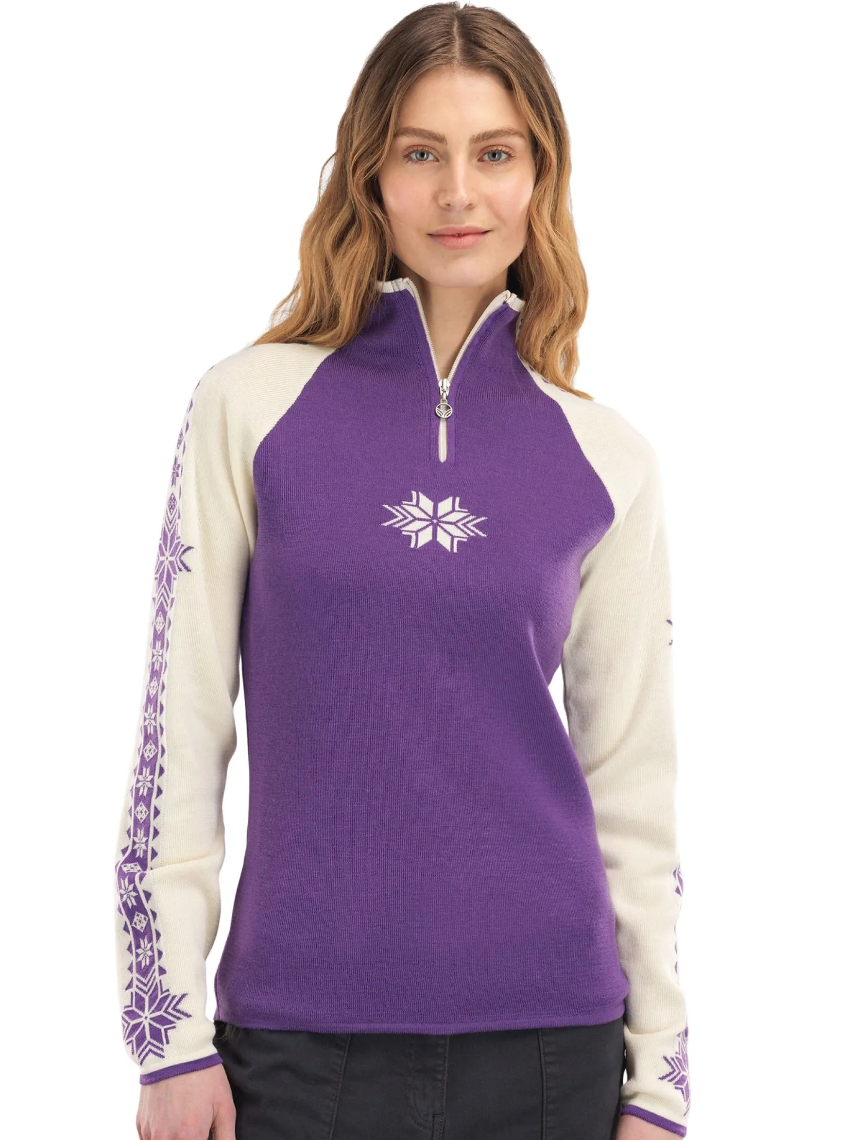 Dale of Norway Half-Zip^Geilo Women's Sweater - Merino Wool Darkpurple Offwhite