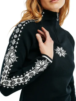 Dale of Norway Half-Zip^Geilo Women's Sweater - Merino Wool Black Offwhite