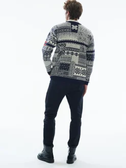 Dale of Norway Half-Zip^History Men's Sweater - Norwegian Wool Navy Offwhite Raspberry