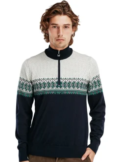Dale of Norway Half-Zip^Hovden Men's Sweater - Merino Wool Navy Brightgreen Offwhite