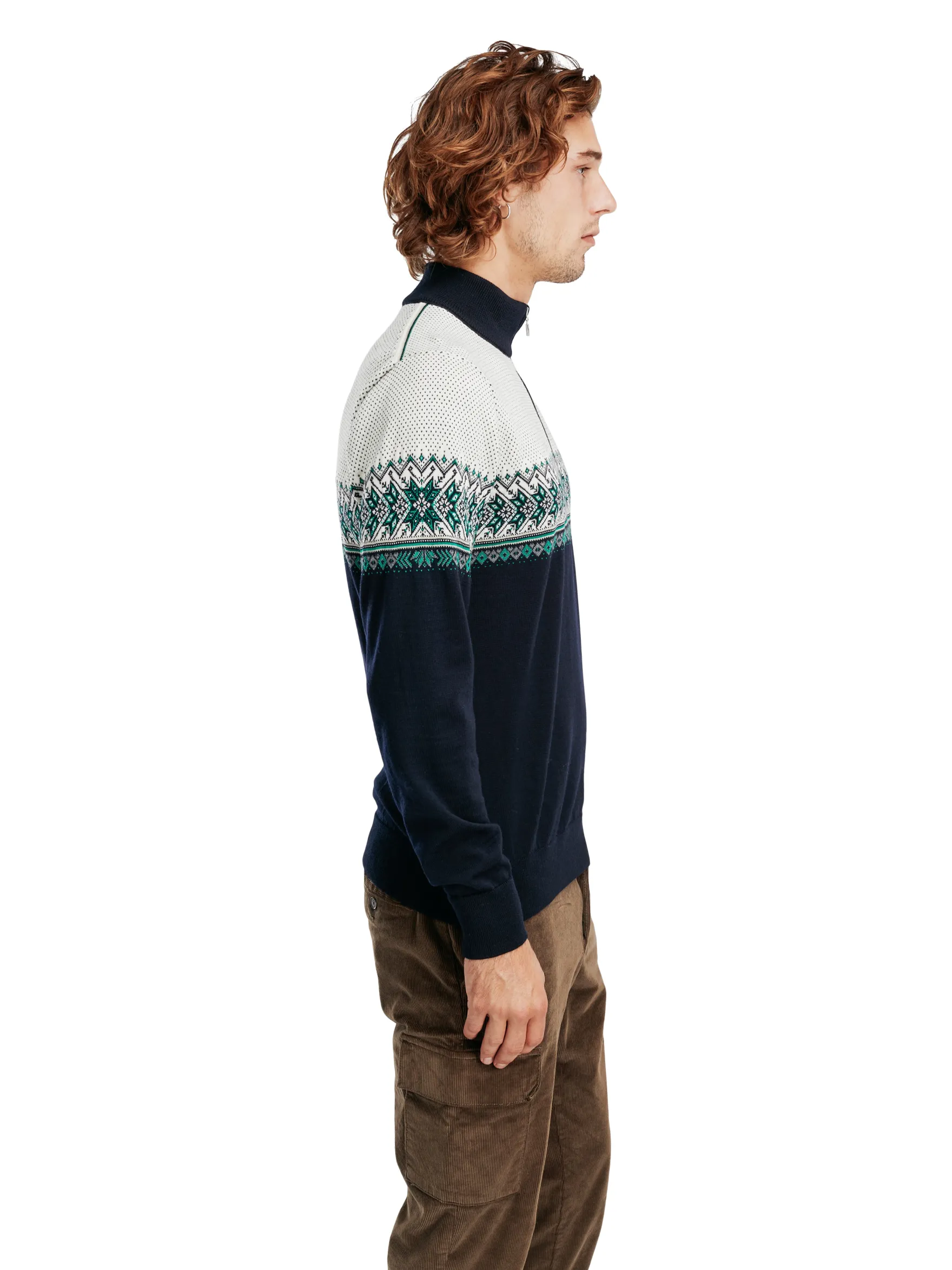 Dale of Norway Half-Zip^Hovden Men's Sweater - Merino Wool Navy Brightgreen Offwhite