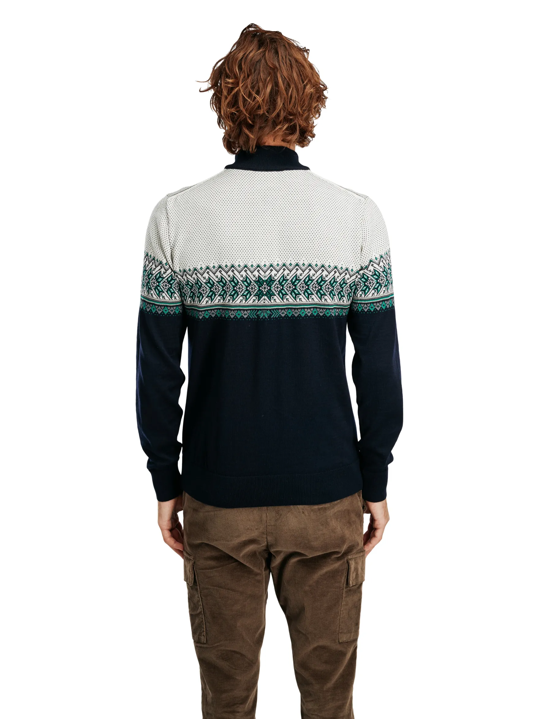 Dale of Norway Half-Zip^Hovden Men's Sweater - Merino Wool Navy Brightgreen Offwhite
