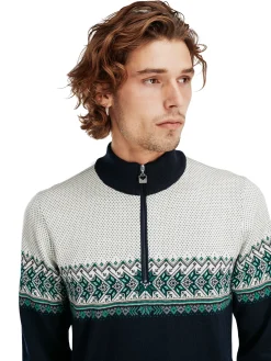 Dale of Norway Half-Zip^Hovden Men's Sweater - Merino Wool Navy Brightgreen Offwhite