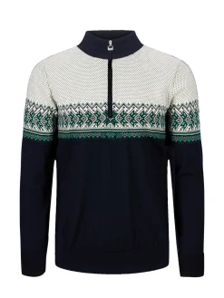 Dale of Norway Half-Zip^Hovden Men's Sweater - Merino Wool Navy Brightgreen Offwhite