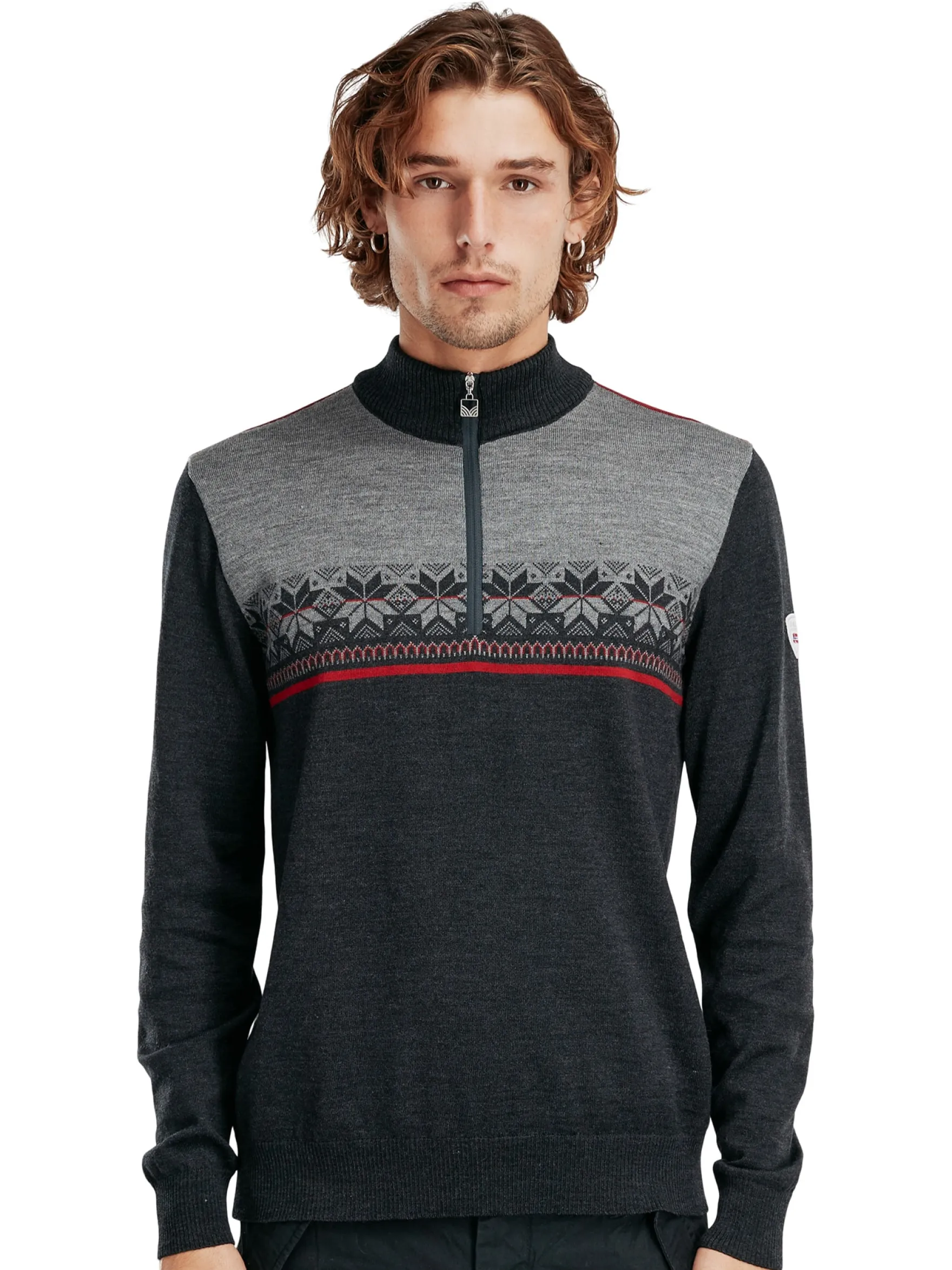 Dale of Norway Half-Zip^Liberg Men's Sweater Darkcharcoal Smoke Redrose