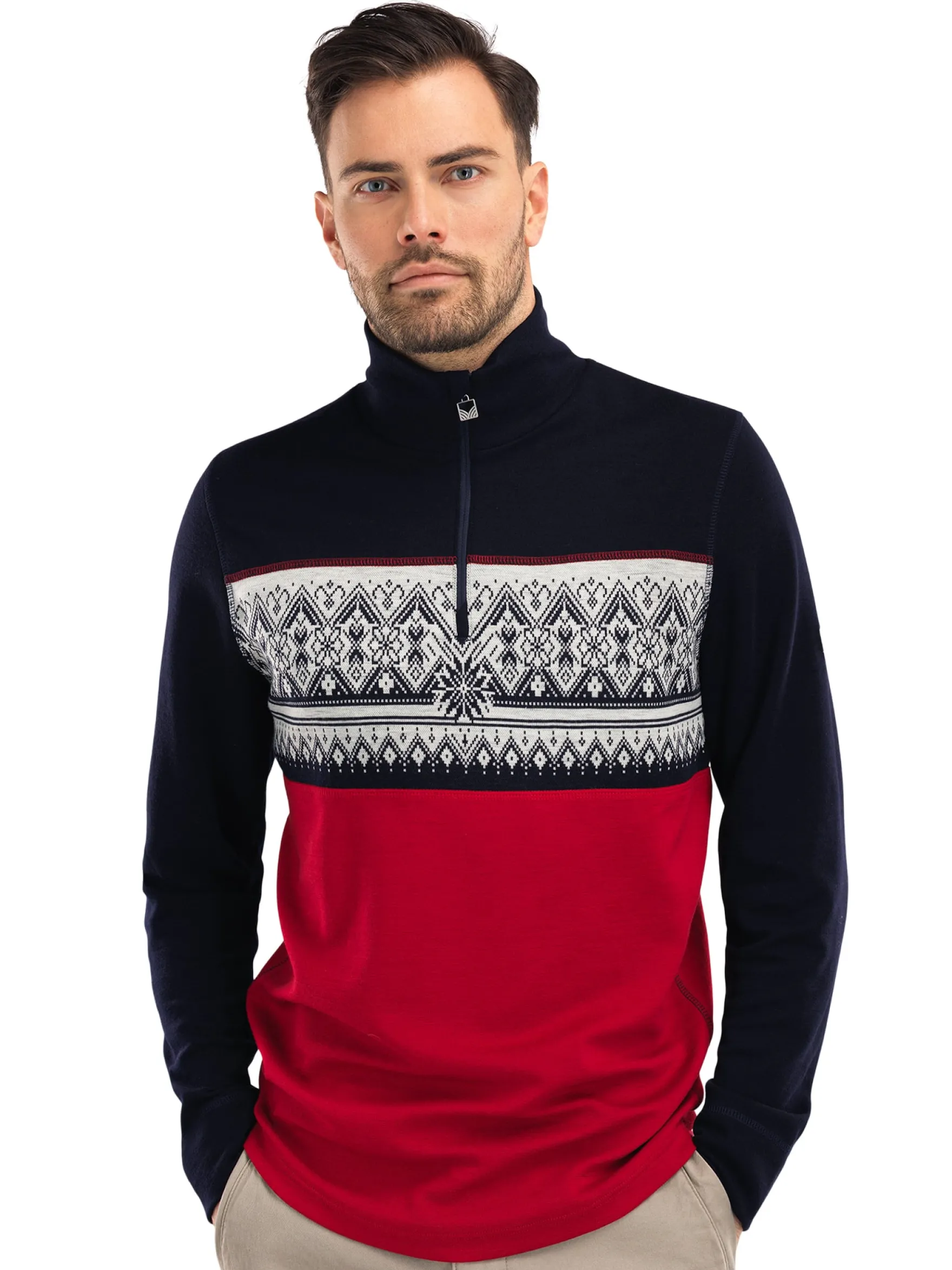 Dale of Norway Next-To-Skin^Moritz Basic Men's Sweater - Superfine Merino Raspberry Navy Offwhite