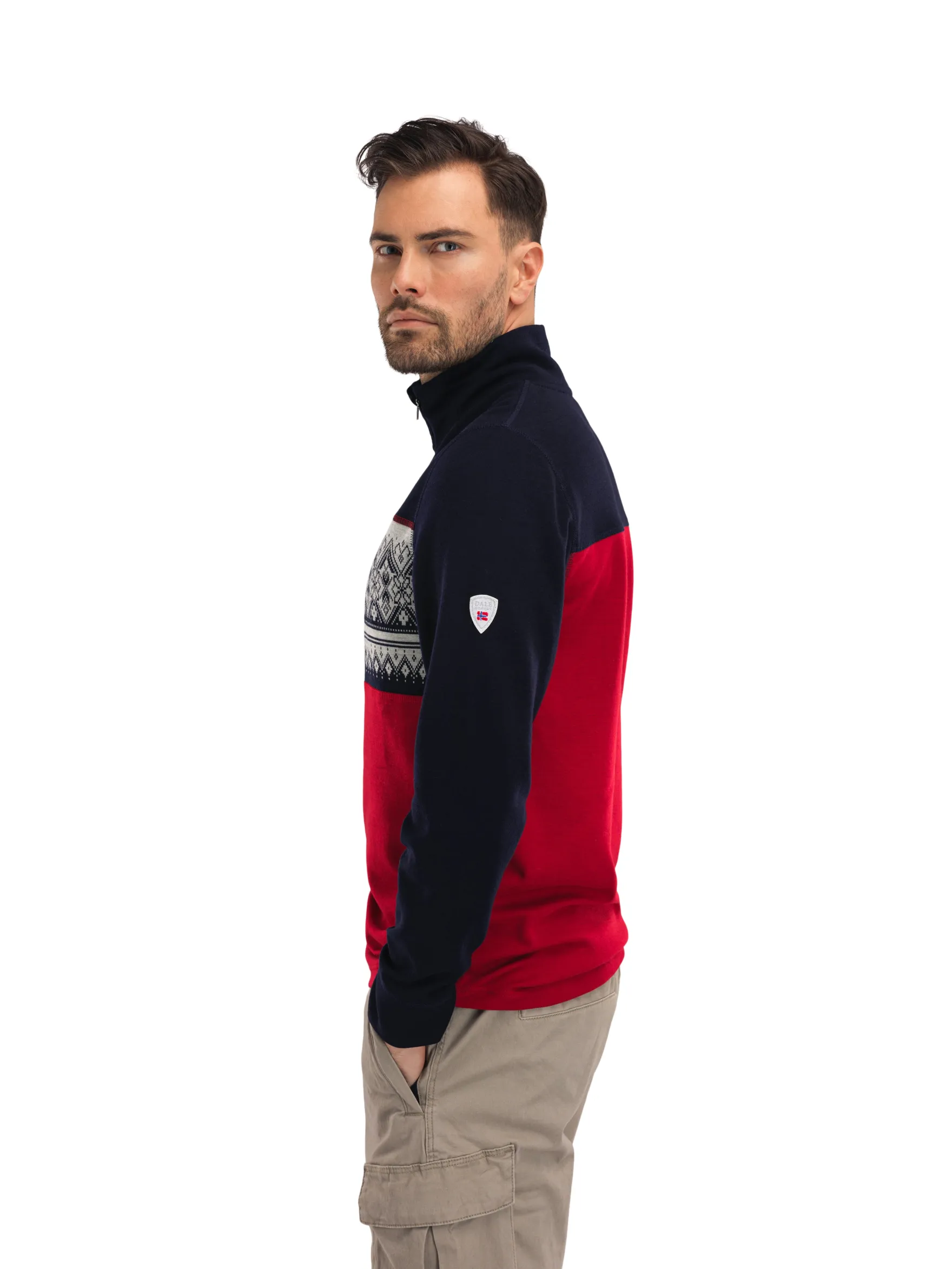 Dale of Norway Next-To-Skin^Moritz Basic Men's Sweater - Superfine Merino Raspberry Navy Offwhite