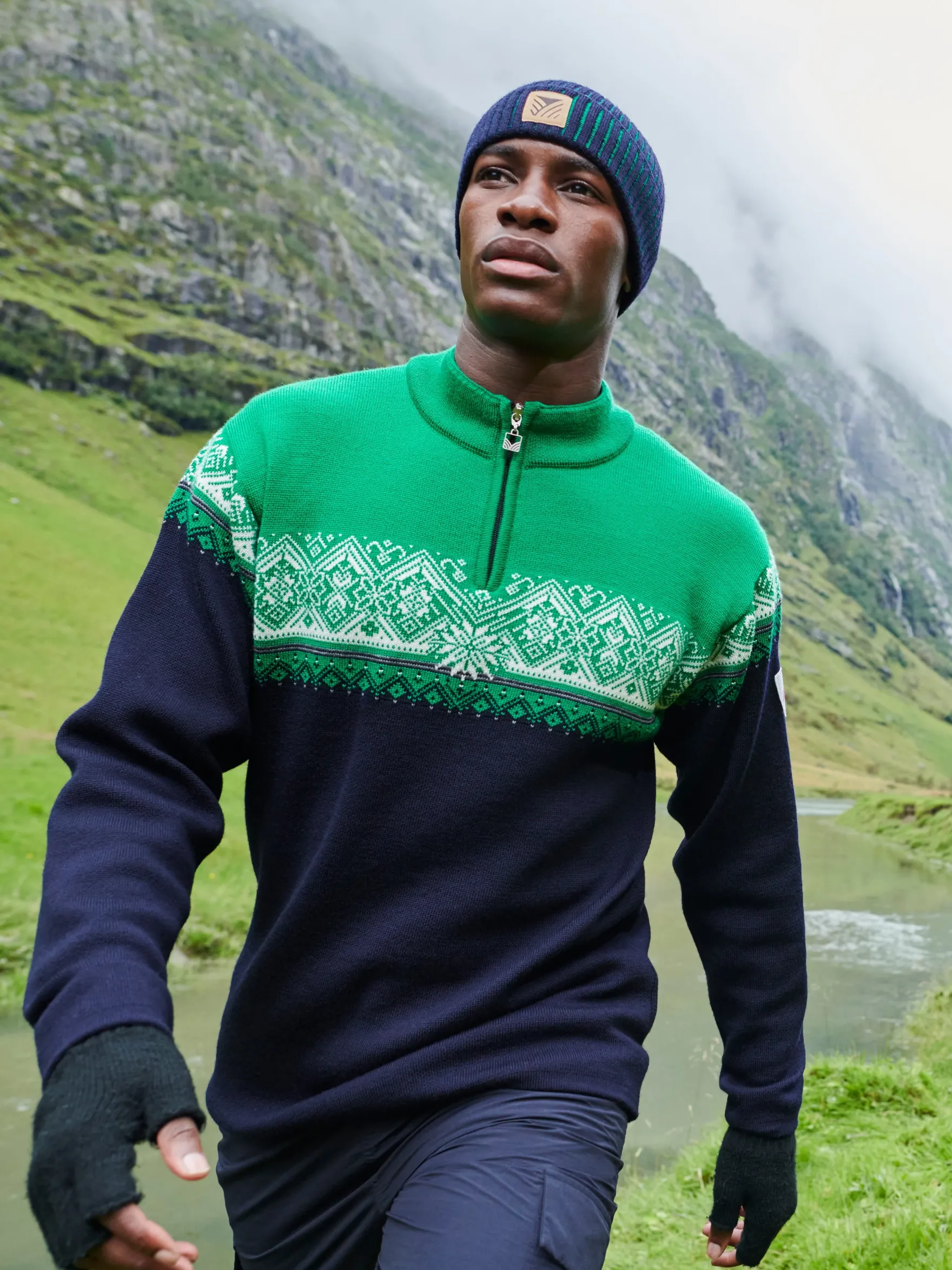 Dale of Norway Half-Zip^Moritz Men's Sweater - Merino Wool Navy Brightgreen
